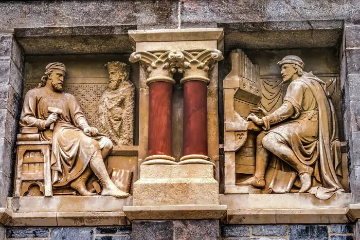 Framed Print : Organist statues on facade of Guildhall Building, Plymouth, Devon, England. Destroyed by bombs during war. Restored 1959 Framed Print : Organist statues on facade of Guildhall Building, Plymouth, Devon, England. Destroyed by bombs during war. Restored 1959