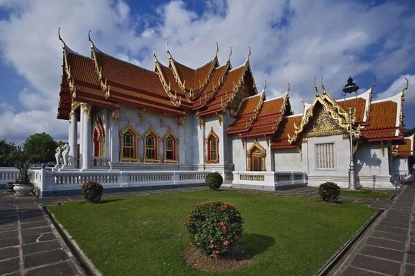 Ornate architecture of the Ordination Hall (Ubosot Hall) at Wat Benchamabophit, Bangkok