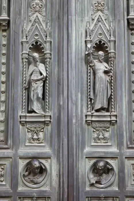 Framed Print : Ornate door details on Duomo or Florence Cathedral, Basilica of Saint Mary of the Flower