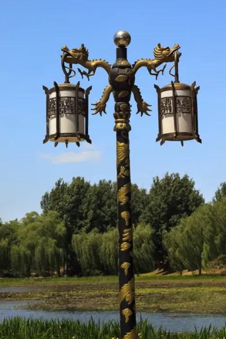 Framed Print : Ornate Golden Dragon Lamp Post Yuanming Yuan Old Summer Palace Willows Beijing China Framed Print : Ornate Golden Dragon Lamp Post Yuanming Yuan Old Summer Palace Willows Beijing China