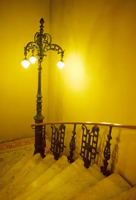 Framed Print : An ornate lamp splashes warm light onto this stairway, Rio de Janiero, Brazil Framed Print : An ornate lamp splashes warm light onto this stairway, Rio de Janiero, Brazil