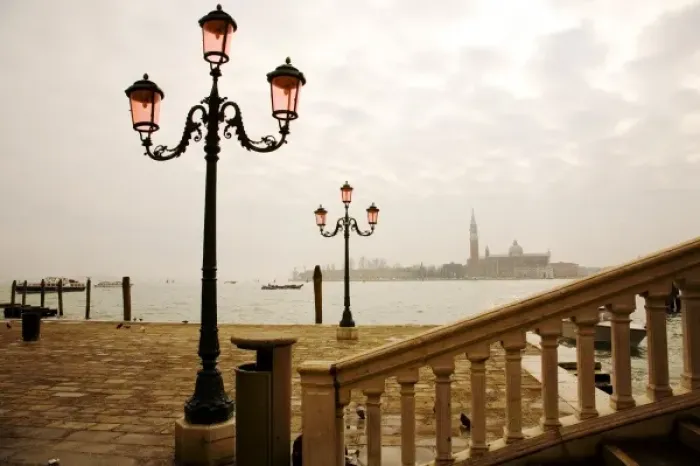 Framed Print : Ornate lamposts near the water, Venice, Italy Framed Print : Ornate lamposts near the water, Venice, Italy