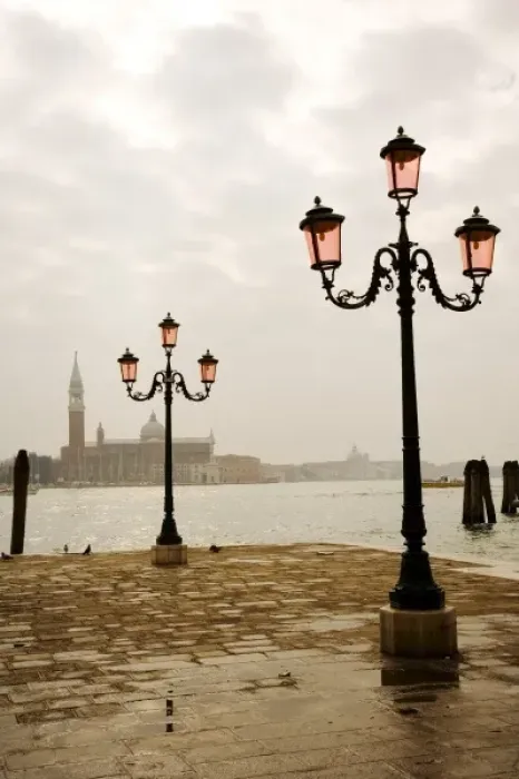 Framed Print : Ornate lamposts near the water, Venice, Italy