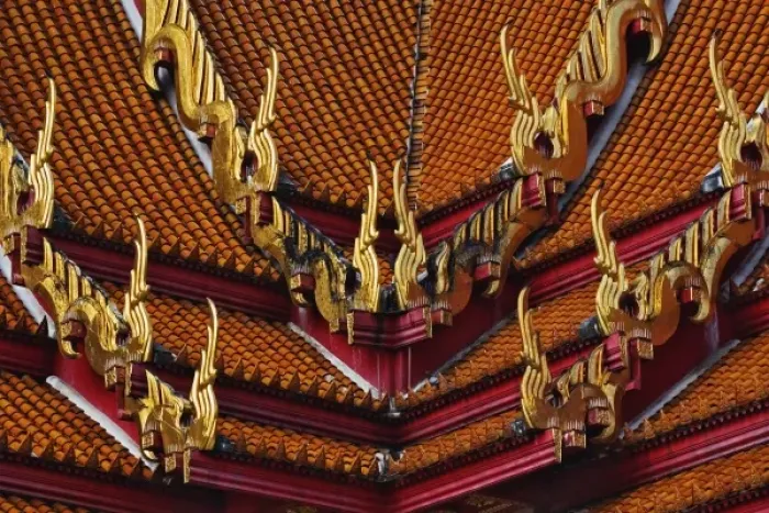 Framed Print : Ornate rooftop architecture of the Ordination Hall (Ubosot Hall) at Wat Benchamabophit Framed Print : Ornate rooftop architecture of the Ordination Hall (Ubosot Hall) at Wat Benchamabophit