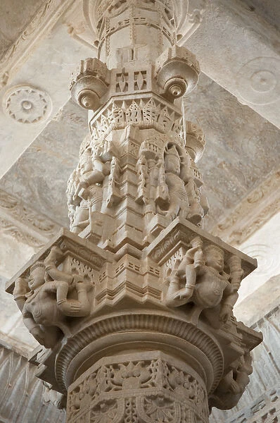Ornately carved column, Jain Temple, Ranakpur, Rajasthan, India