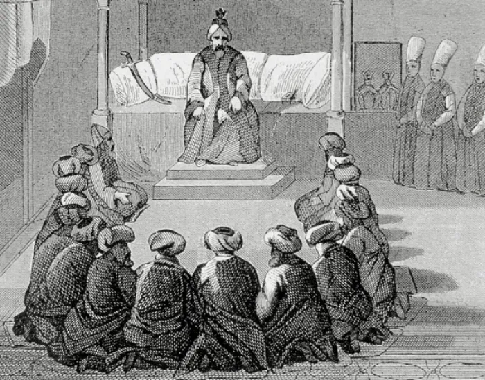 Framed Print : OTTOMAN EMPIRE. TURKEY. Audience before the grand vizier Framed Print : OTTOMAN EMPIRE. TURKEY. Audience before the grand vizier