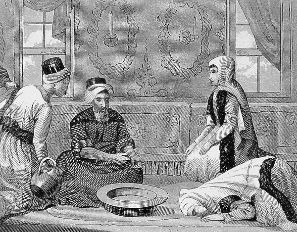 OTTOMAN EMPIRE. TURKEY. Turkish noble grooming. Engraving of the nineteenth century