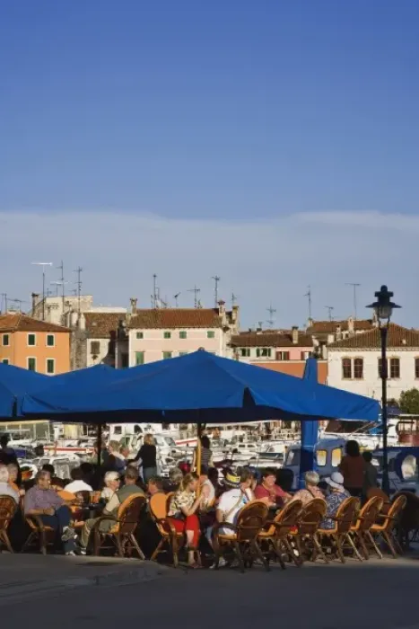 Framed Print : Outdoor cafe along the harbor, Rovigno, Croatia Framed Print : Outdoor cafe along the harbor, Rovigno, Croatia