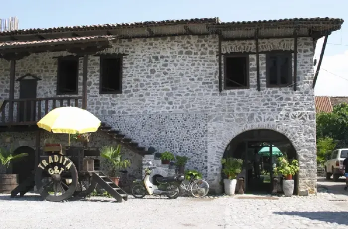 Framed Print : The outside and the entrance of the restaurant. Tradita traditional restaurant, Shkodra Framed Print : The outside and the entrance of the restaurant. Tradita traditional restaurant, Shkodra