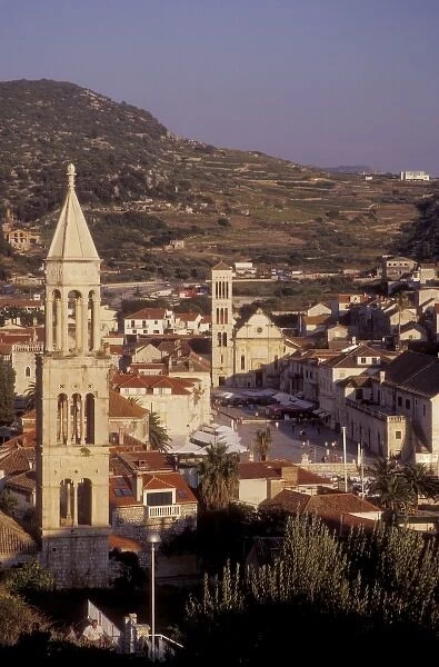 Overlooking Hvar Town with the Bell Tower of St. Marks Dominican Monastery in the foreground