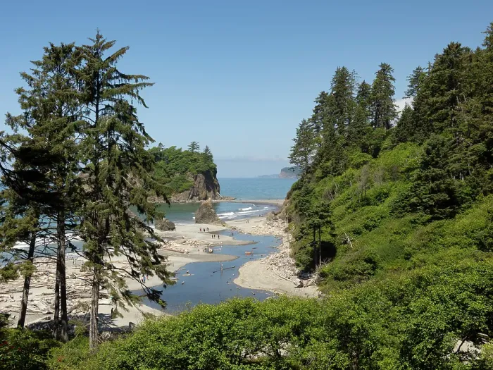 Framed Print : Overview of Ruby Beach, Olympic Peninsula, Washington State. Freshwater stream runs down to the sea. Driftwood. Sea stack Framed Print : Overview of Ruby Beach, Olympic Peninsula, Washington State. Freshwater stream runs down to the sea. Driftwood. Sea stack