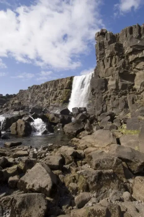 Framed Print : Oxararfoss waterfall on Mid-Atlantic Rift, Thingvellir National Park, Iceland