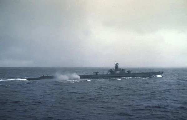Pacific Ocean. US submarine at sea in a fog during WW II