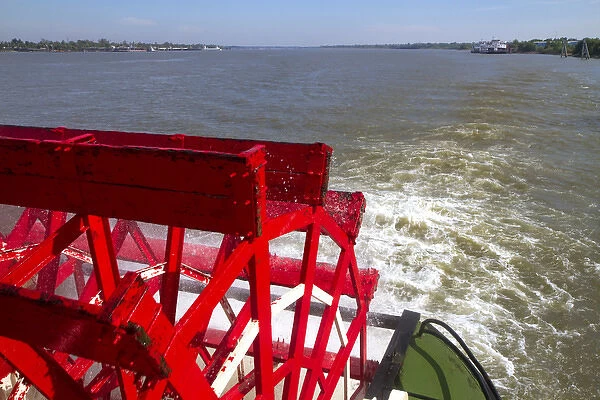 Paddle wheel of the SS. Natchez steamboat on the Mississippi River at New Orleans