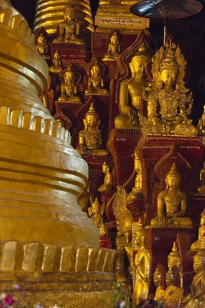 Pagoda and Buddhist statues inside Pindaya Cave, Shan State, Myanmar