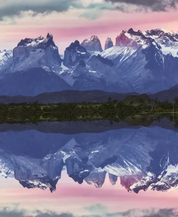 Framed Print : Paine Massif reflection at sunset, Torres del Paine National Park, Chile, South America
