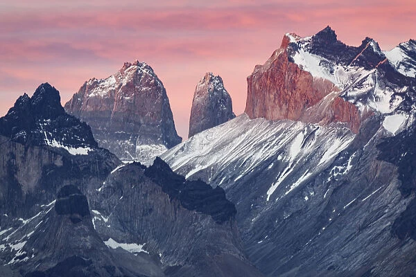 Paine Massif at sunset, Torres del Paine National Park, Chile, South America, Patagonia
