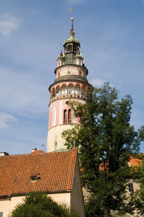 Framed Print : Painted beautiful Castle Tower of tourist city of Cesky Krumlov in Czech Republic Framed Print : Painted beautiful Castle Tower of tourist city of Cesky Krumlov in Czech Republic