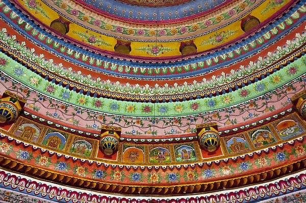 Painted celing of Shree Laxmi Narihan Ji Hindu Temple, Jaipur, Rajasthan, India