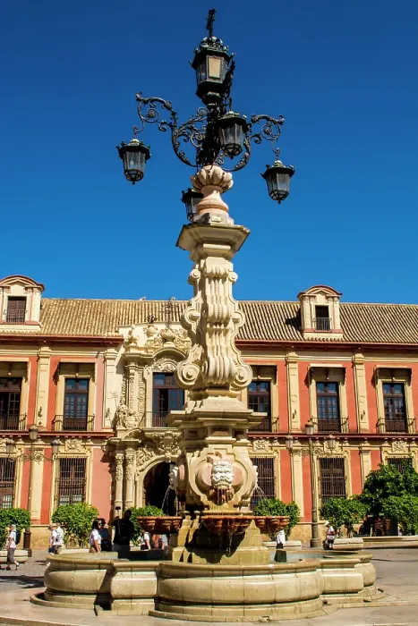 Framed Print : Palacio Arzobispal and Fuente Farola, Plaza Virgen de los Reyes, Seville, Andalusia, Spain