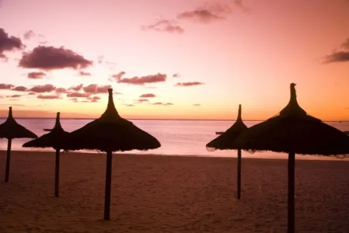Framed Print : Palapa style beach huts at sunrise, Belle Mare Public Beach, Southeast Mauritius, Africa Framed Print : Palapa style beach huts at sunrise, Belle Mare Public Beach, Southeast Mauritius, Africa