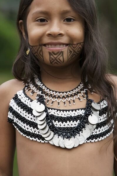 Panama, A portrait of a little wounaan Indian girl. (MR)