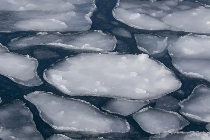 Framed Print : Pancake Ice along Shiretoko Peninsula. Winter in Northern Hokkaido, Japan