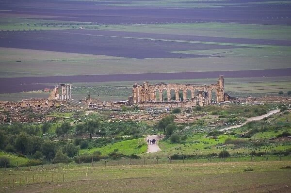 Panorama of the Roman ruins of Volubilis Morocco from the road
