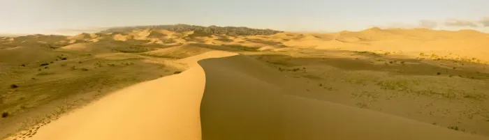 Framed Print : Panorama. Sand Dunes at Sunset. Gobi Desert. Mongolia