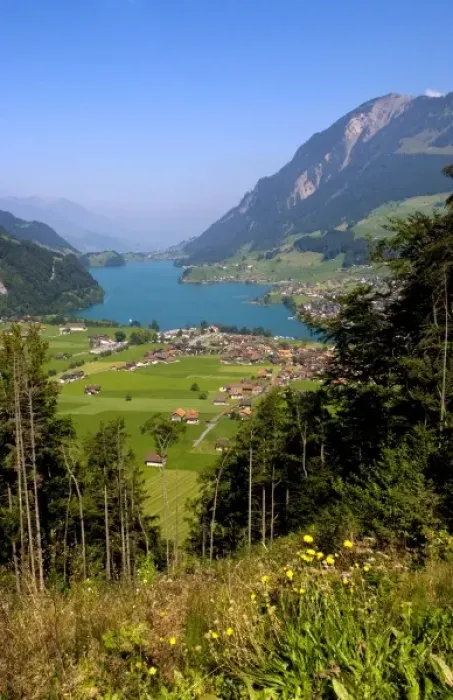 Framed Print : Panoramic from above mountain of beautiful village of Brunig in Swiss Alps of Switzerland