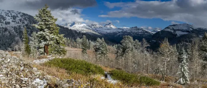 Framed Print : Panoramic of October snow and Teton Mountains from the west near Jackson hole