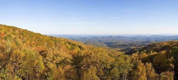 Panoramic view of the Blue Ridge Mountains form the Blue Ridge Parkway in North Carolina