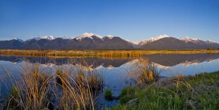 Framed Print : Panoramic of wetlands pond reflecting the Mission Mountain Range at Ninepipe WMA near Ronan Framed Print : Panoramic of wetlands pond reflecting the Mission Mountain Range at Ninepipe WMA near Ronan