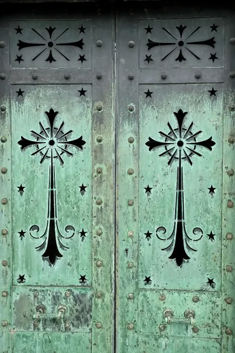 Framed Print : Paris, France. The famous Pere LaChaise Cemetery beautiful old metal work on door