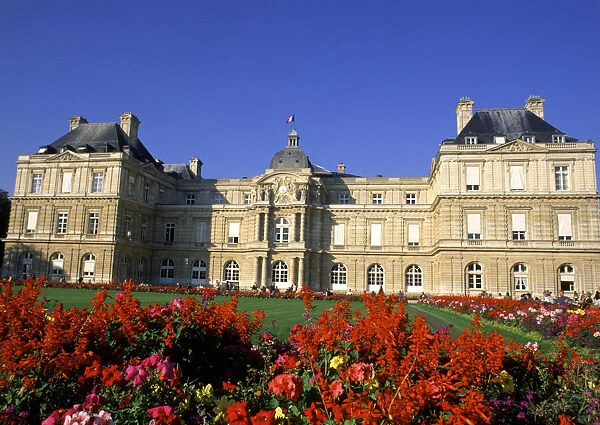 Paris, France. Luxembourg Palace and Grounds with Flowers