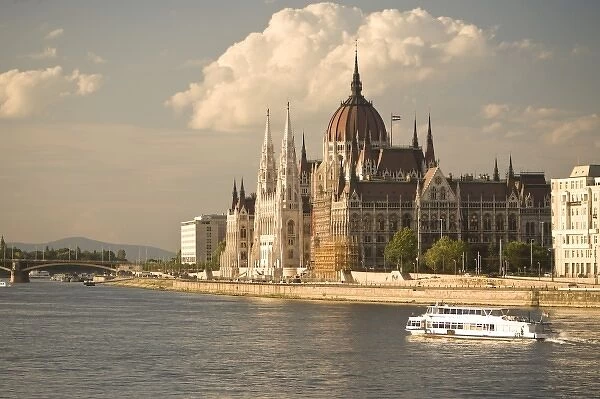 Parliament Buildings along Danube River, viewed from the Chain Bridge, Pest side