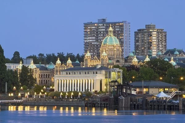 The Parliament Buliding lit up at the inner harbour at Victoria British Columbia