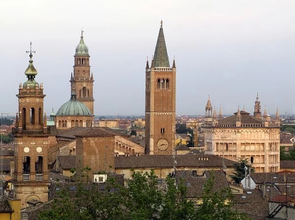 Parma city center; Battistero church on the right, Duomo on the left