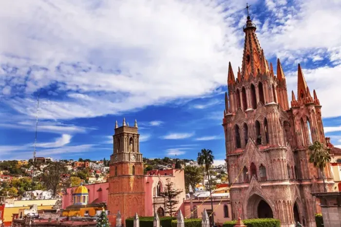 Framed Print : Parroquia Archangel church Town Square Rafael Church San Miguel de Allende, Mexico