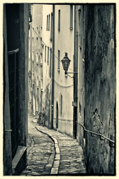 Framed Print : Passau, Germany alleyway, vintage look Framed Print : Passau, Germany alleyway, vintage look