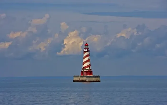 Framed Print : Passing by White Shoal Lighthouse leaving Beaver Island Framed Print : Passing by White Shoal Lighthouse leaving Beaver Island
