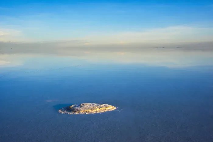 Framed Print : A patch of salt on the salt flat covered with water, Salar de Uyuni, Potosi Department Framed Print : A patch of salt on the salt flat covered with water, Salar de Uyuni, Potosi Department