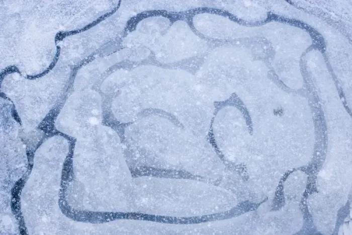 Framed Print : Patterns in a frozen puddle