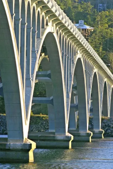 Framed Print : Patterson Memorial Bridge highway 101 over Rogue River on coast at Gold Beach Oregon
