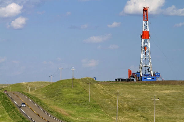 Patterson UTI oil drilling rig along highway 200 west of Killdeer, North Dakota, USA