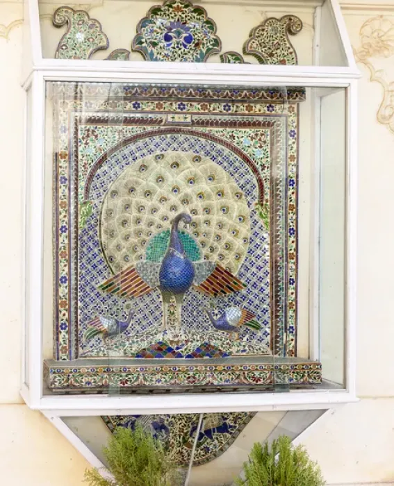 Framed Print : Peacock tile mosaic. City Palace. Shiw Nivas Palace. Udaipur Rajasthan. India Framed Print : Peacock tile mosaic. City Palace. Shiw Nivas Palace. Udaipur Rajasthan. India