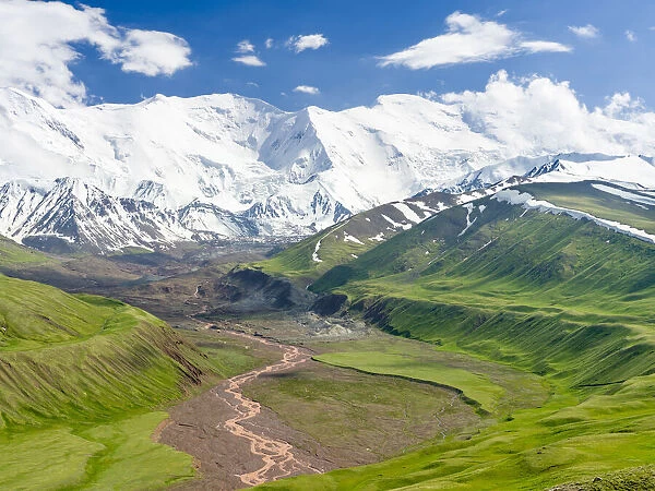 The peaks of Pik Kurumdy (6614 m) at the border triangle of Kyrgyzstan