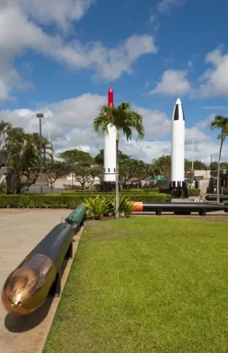 Framed Print : Pearl Harbor Memorial in Honolulu, Hawaii. Polaris Submarine missiles A-1 and A-3 Framed Print : Pearl Harbor Memorial in Honolulu, Hawaii. Polaris Submarine missiles A-1 and A-3