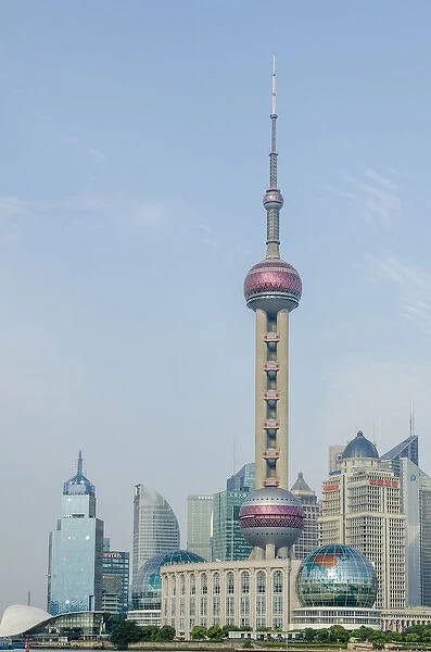 Pearl Tower over Pudong district skyline Shanghai, China