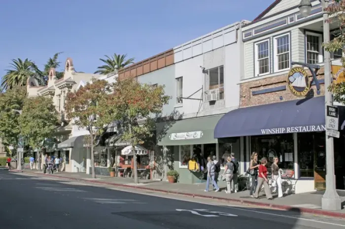 Framed Print : People stores on Bridgeway, Sausalito California